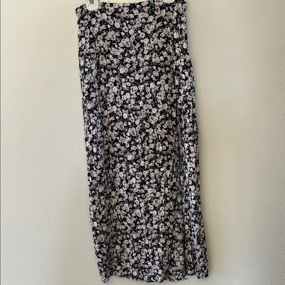 Floral Maxi Skirt in Black, Gray and Light Pink